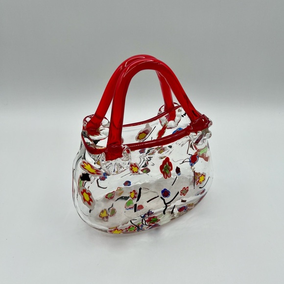 Vintage Hand Blown Purse Vase Floral Millefiori Art Glass Crystal Murano Style - Picture 8 of 13